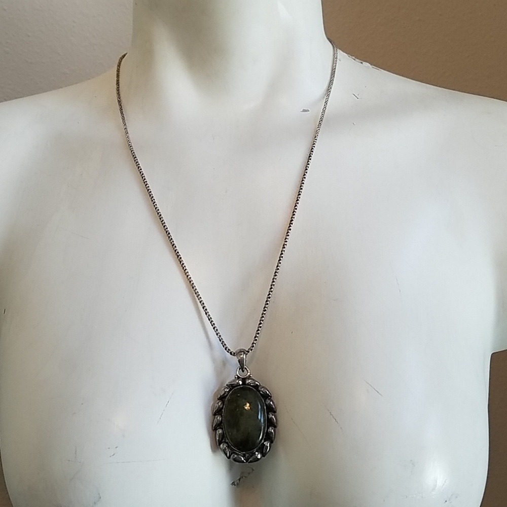 Sterling Silver and Green Stone Necklace